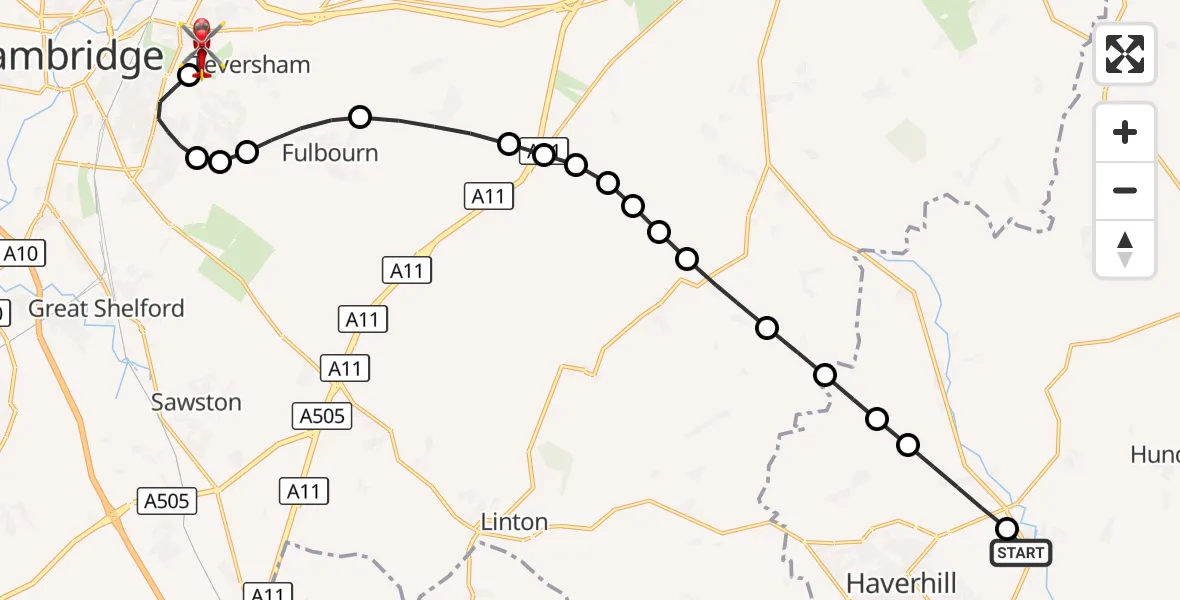 Flight route Air Ambulance Helicopter Kedington - Cambridge City Airport, 28 September 2026, 13:42
