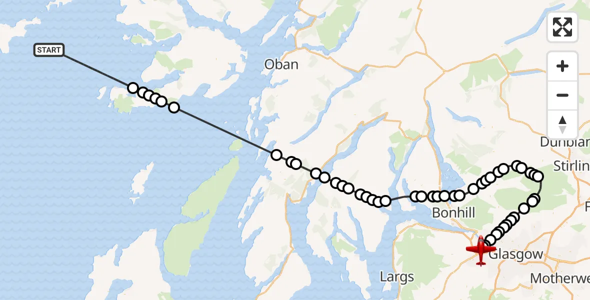 Flight route Air Ambulance Aircraft Inner Seas - Glasgow Airport, 28 September 2026, 13:46