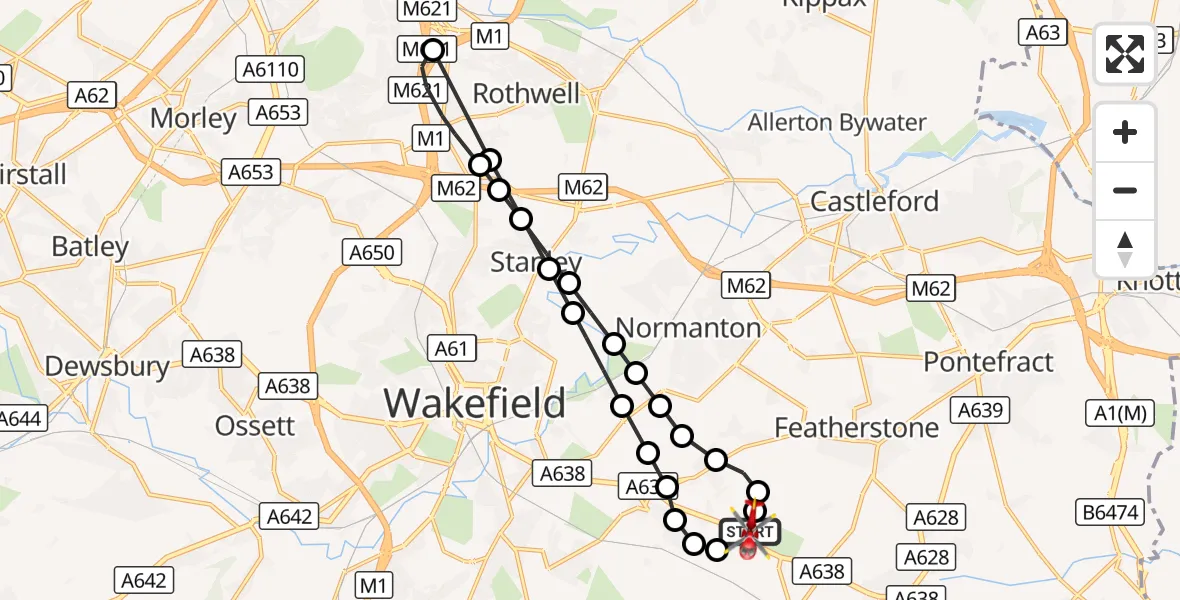 Flight route Air Ambulance Helicopter YAA Nostell Helicopter Port - YAA Nostell Helicopter Port, 28 September 2026, 13:48