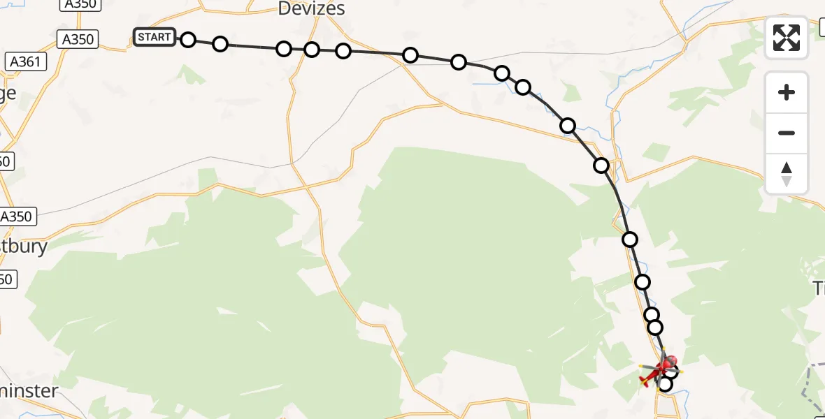 Flight route Air Ambulance Helicopter Seend Cleeve - Figheldean, 28 September 2026, 13:56