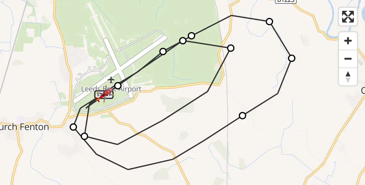 Flight route Air Ambulance Helicopter Leeds East Airport - Leeds East Airport, 28 September 2026, 14:03