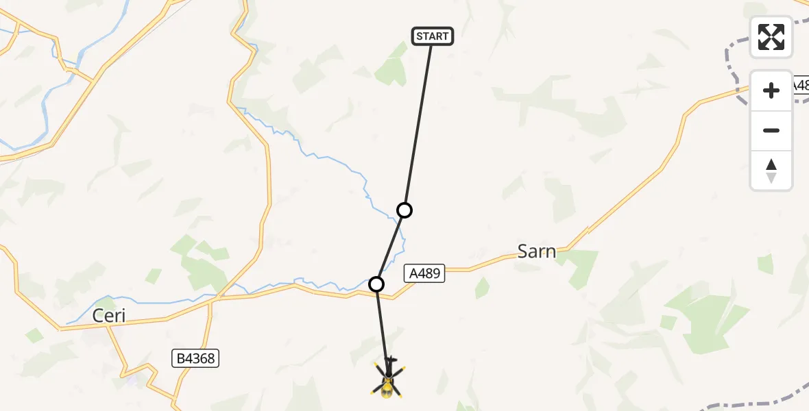 Flight route Police Helicopter Llandyssil - Sarn, 28 September 2026, 14:04