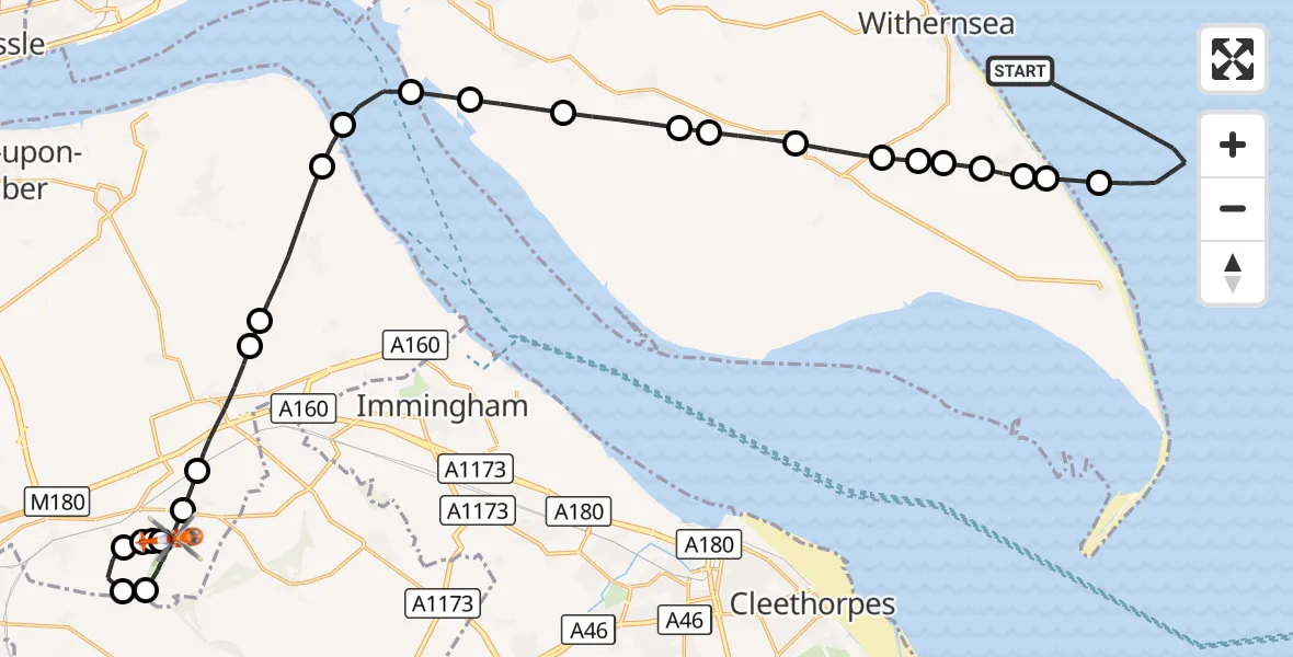 Flight route Coastguard Helicopter North Sea - Humberside Airport, 28 September 2026, 14:48