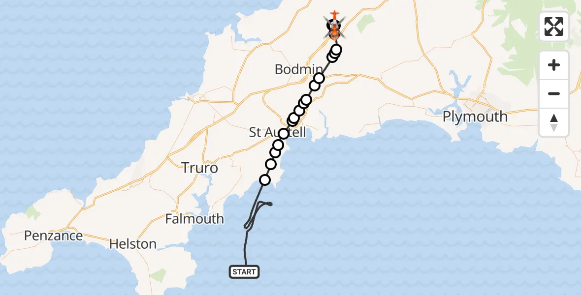 Flight route Coastguard Helicopter English Channel - St. Breward, 28 September 2026, 14:55