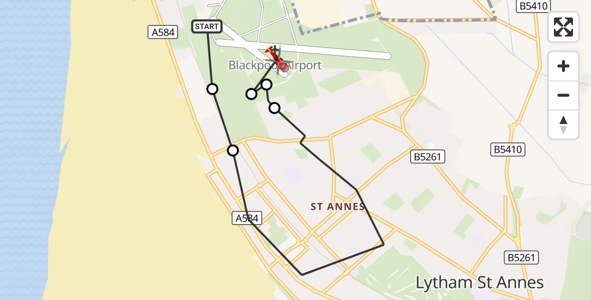 Flight route Air Ambulance Helicopter Blackpool Airport - Blackpool Airport, 28 September 2026, 15:07