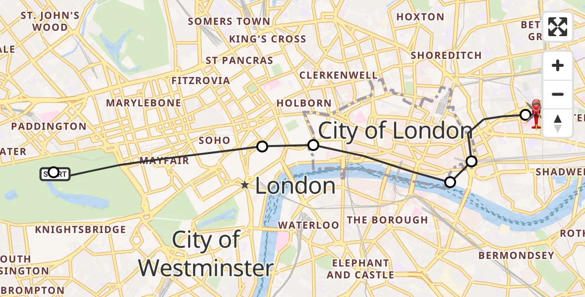 Flight route Air Ambulance Helicopter City of Westminster - Royal London Hospital, 28 September 2026, 15:35