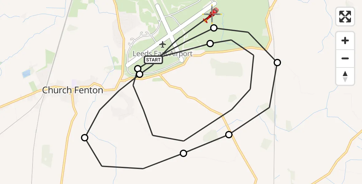 Flight route Air Ambulance Helicopter Leeds East Airport - Leeds East Airport, 28 September 2026, 16:02