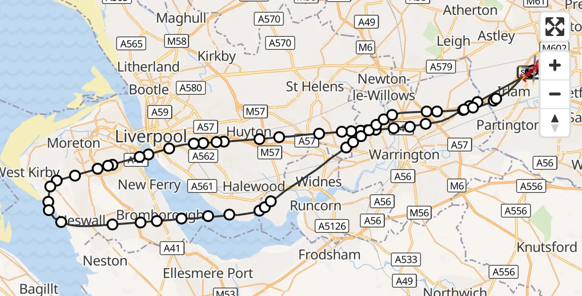 Flight route Air Ambulance Helicopter Manchester Barton Aerodrome - Manchester Barton Aerodrome, 28 September 2026, 16:40