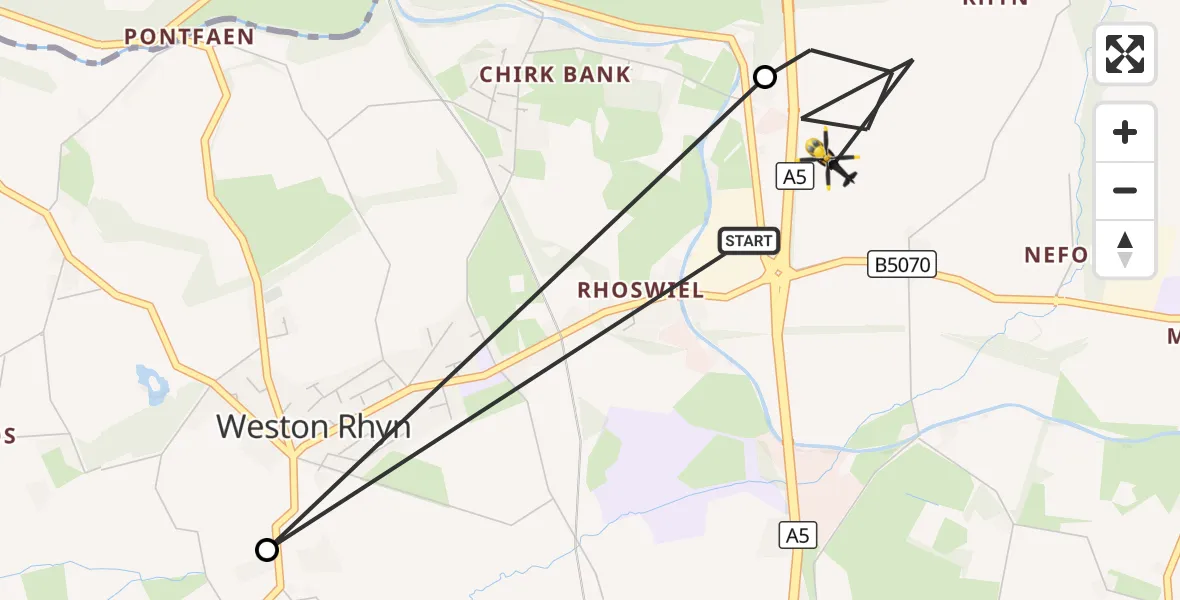 Flight route Police Helicopter Weston Rhyn - St. Martin's, 28 September 2026, 17:04