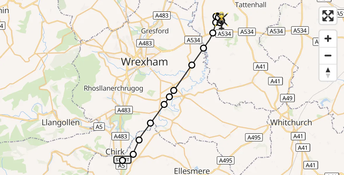 Flight route Police Helicopter St. Martin's - Farndon, 28 September 2026, 17:10