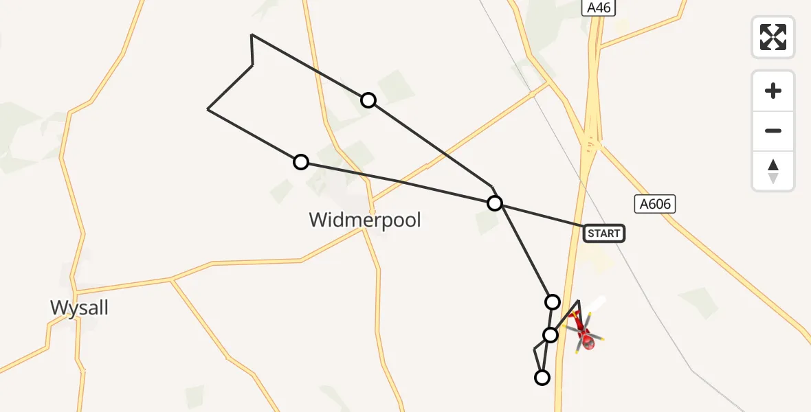 Flight route Air Ambulance Helicopter Rushcliffe - Nottingham Heliport, 28 September 2026, 17:13