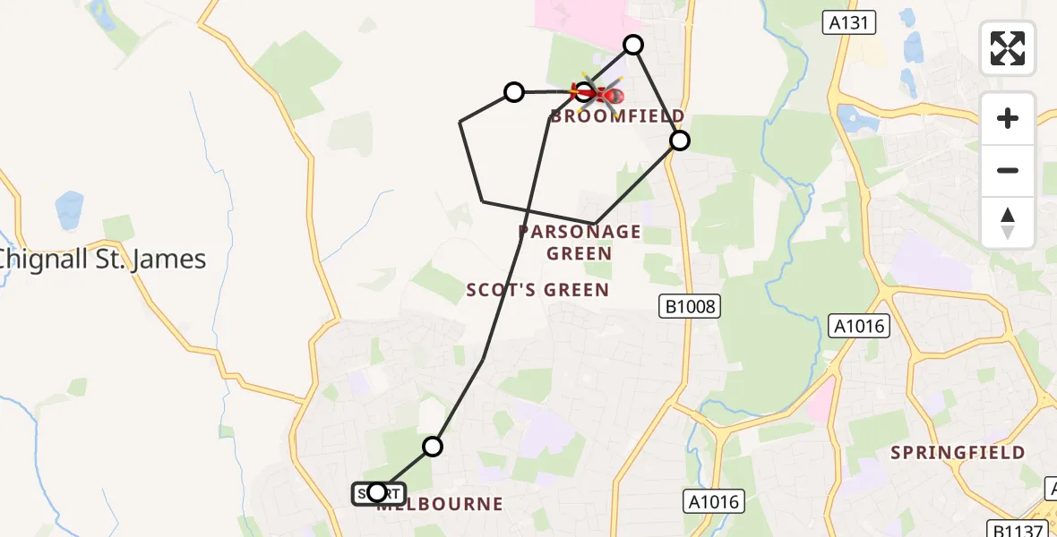 Flight route Air Ambulance Helicopter Chelmsford - Chelmsford, 28 September 2026, 17:16