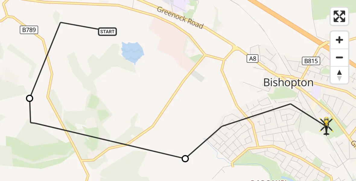 Flight route Police Helicopter Bishopton - Bishopton, 28 September 2026, 17:28