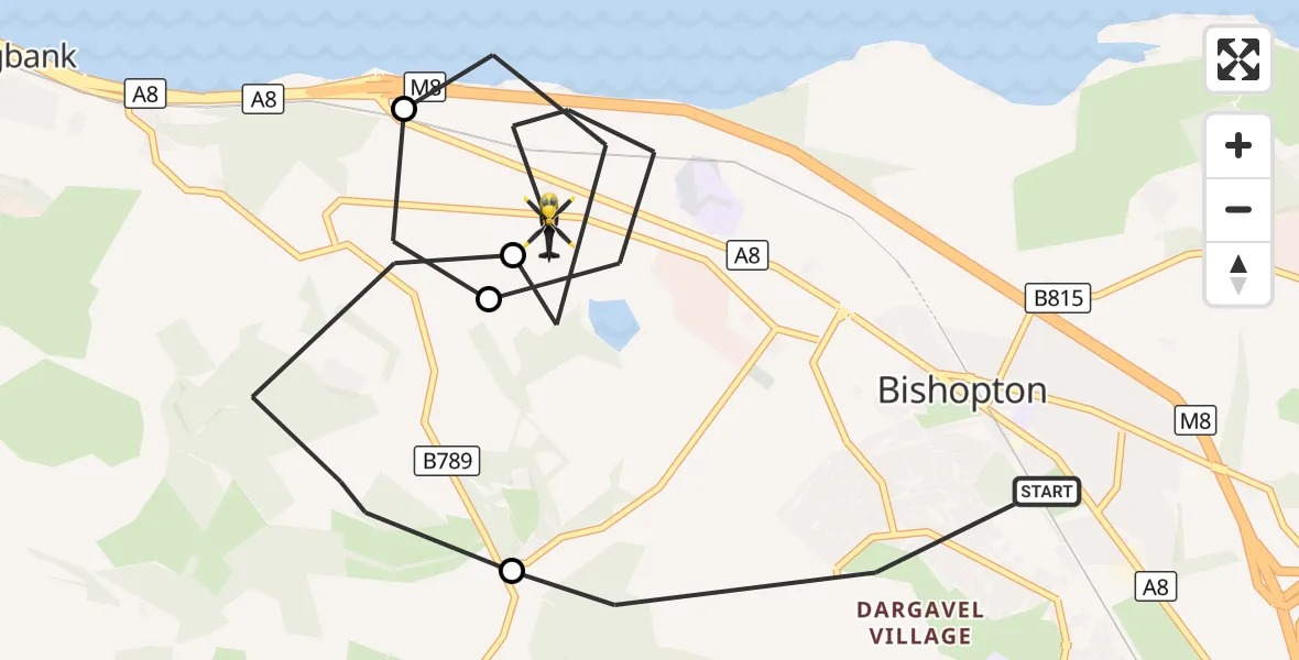 Flight route Police Helicopter Bishopton - Bishopton, 28 September 2026, 17:31