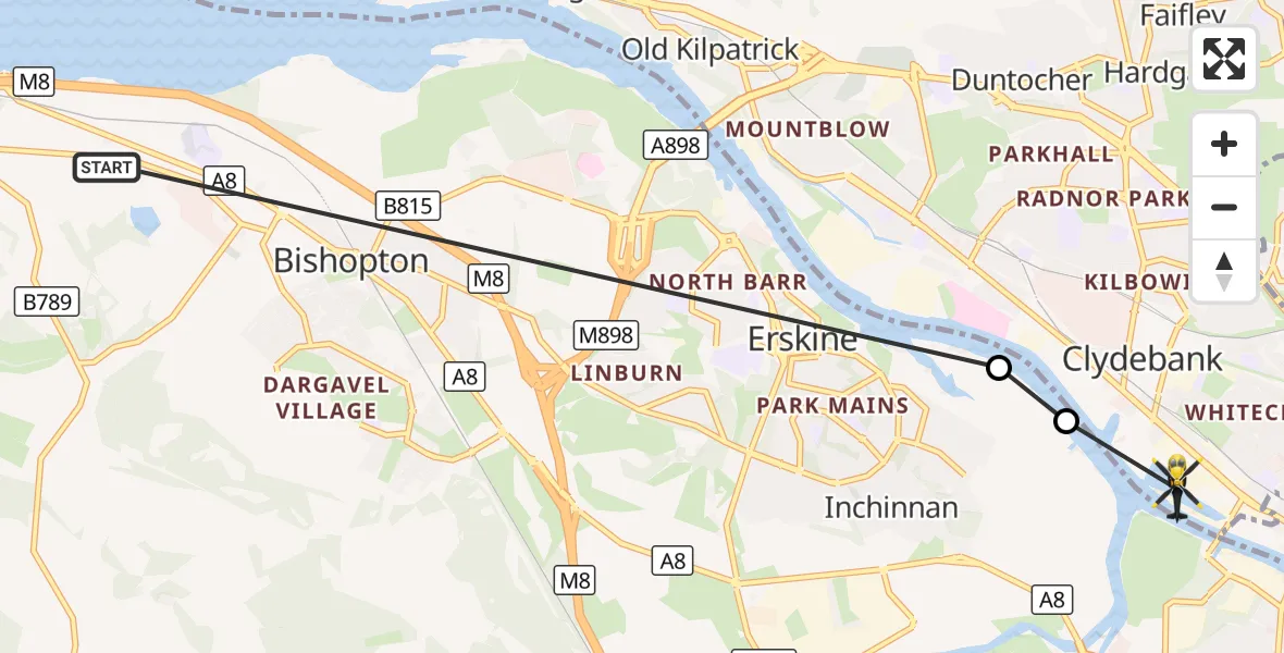 Flight route Police Helicopter Bishopton - Clydebank, 28 September 2026, 17:36