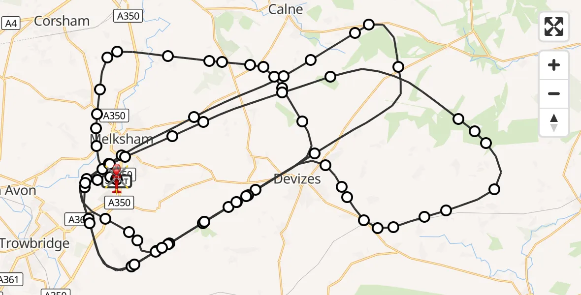 Flight route Air Ambulance Helicopter Wiltshire Air Ambulance - Wiltshire Air Ambulance, 28 September 2026, 17:49