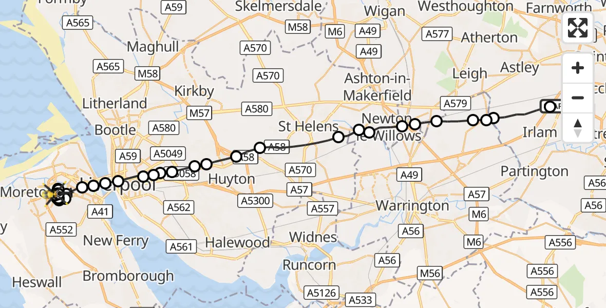 Flight route Police Helicopter Manchester Barton Aerodrome - Bidston Hill, 28 September 2026, 18:36
