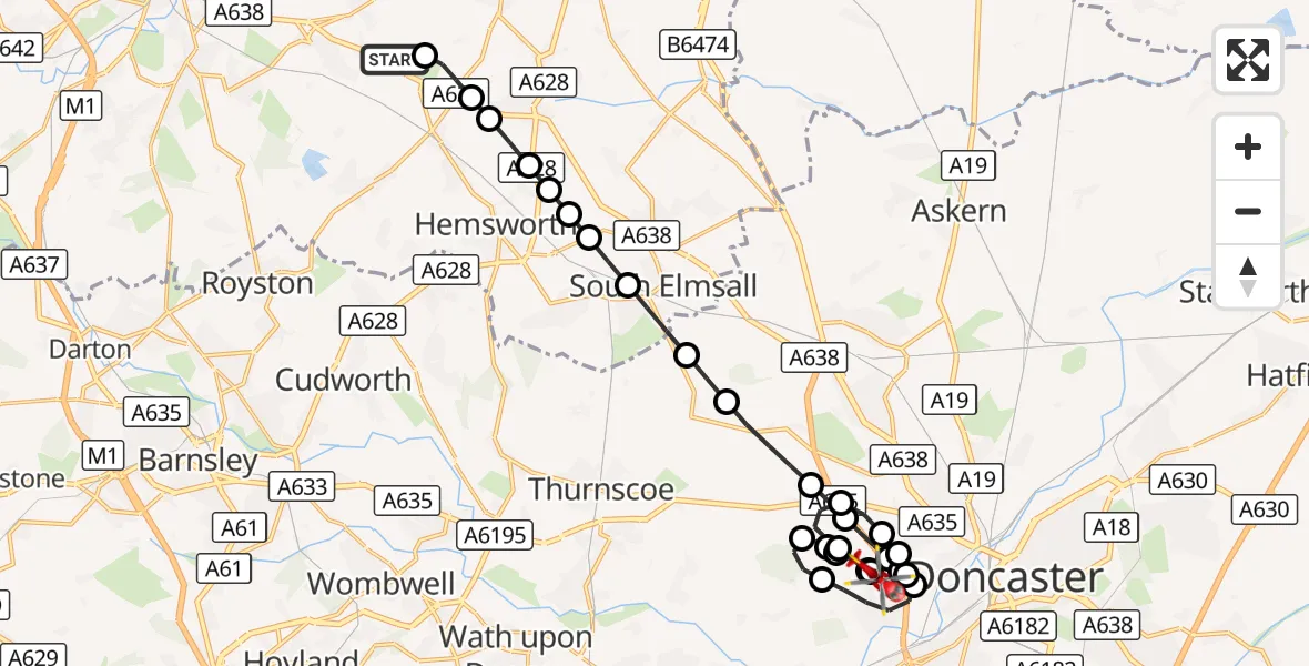 Flight route Air Ambulance Helicopter YAA Nostell Helicopter Port - Sprotbrough, 28 September 2026, 18:41