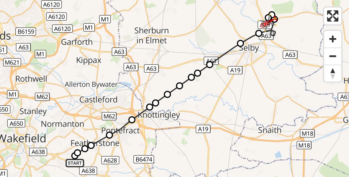 Flight route Air Ambulance Helicopter YAA Nostell Helicopter Port - Barlby, 28 September 2026, 18:44