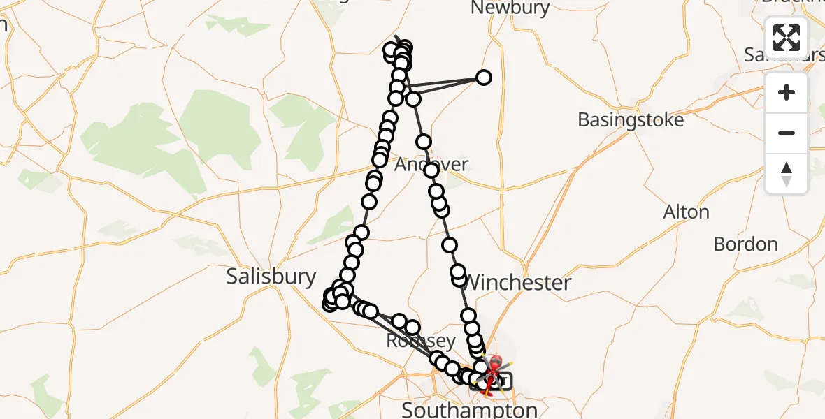 Flight route Air Ambulance Helicopter Southampton Airport - Southampton Airport, 28 September 2026, 18:43