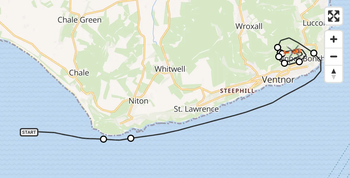 Flight route Coastguard Helicopter English Channel - Shanklin, 28 September 2026, 19:04