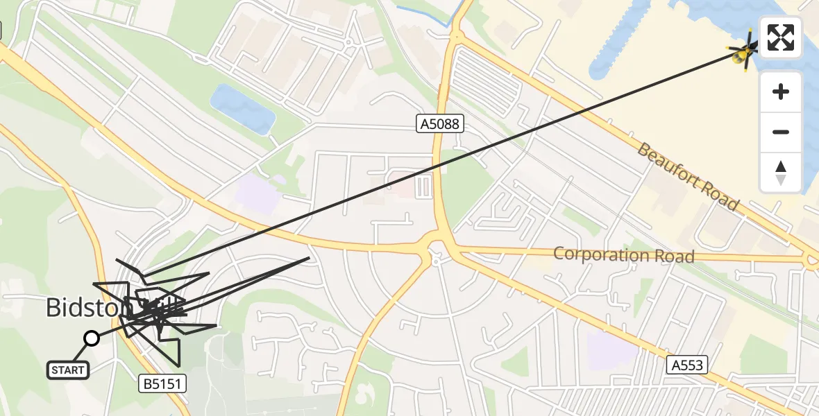 Flight route Police Helicopter Prenton - Wallasey, 28 September 2026, 19:10