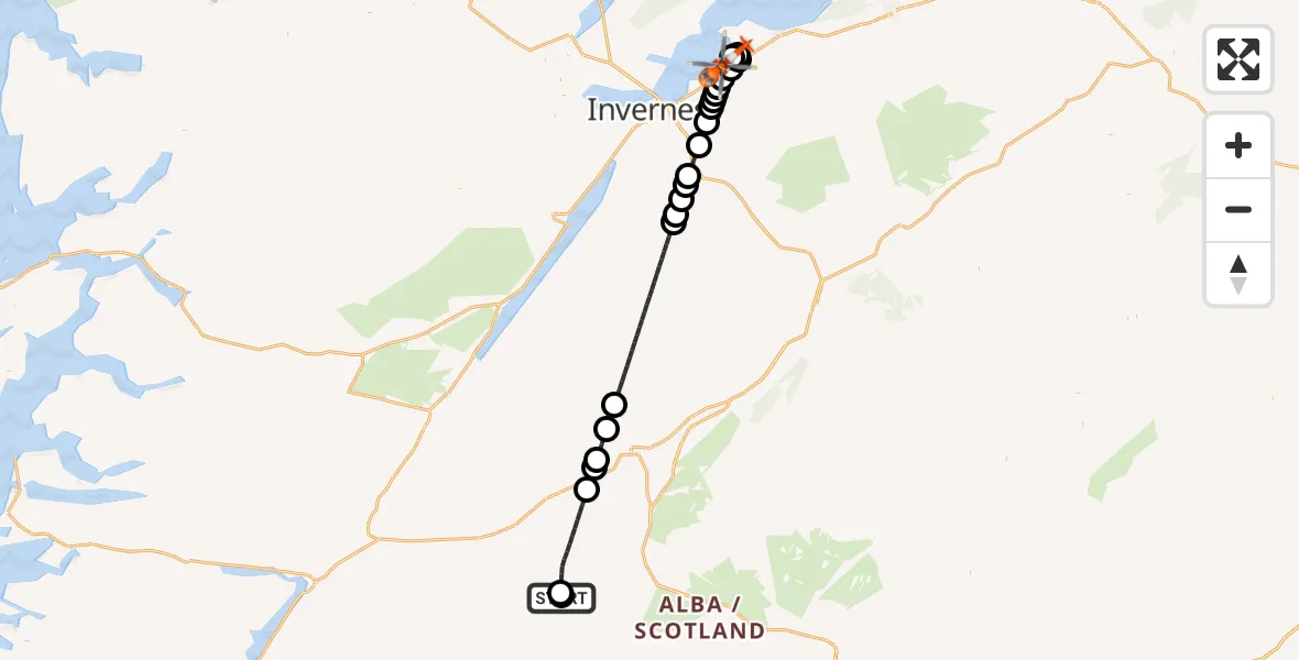 Flight route Coastguard Helicopter Garbh-choire Beag - Inverness Airport, 28 September 2026, 19:20