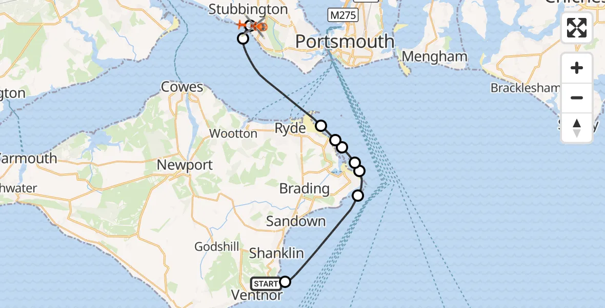 Flight route Coastguard Helicopter Shanklin - Solent Airport, 28 September 2026, 19:22
