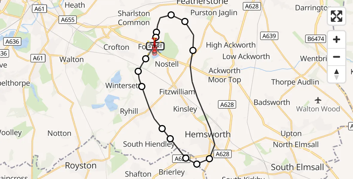 Flight route Air Ambulance Helicopter YAA Nostell Helicopter Port - YAA Nostell Helicopter Port, 28 September 2026, 19:23