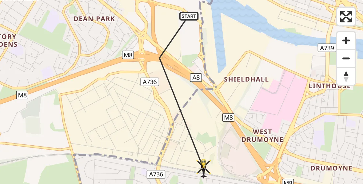 Flight route Police Helicopter Renfrew - Glasgow, 28 September 2026, 19:35