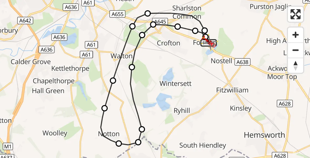 Flight route Air Ambulance Helicopter YAA Nostell Helicopter Port - YAA Nostell Helicopter Port, 28 September 2026, 19:37