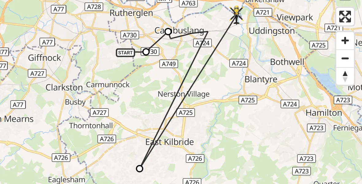Flight route Police Helicopter Glasgow - River Clyde, 28 September 2026, 19:41