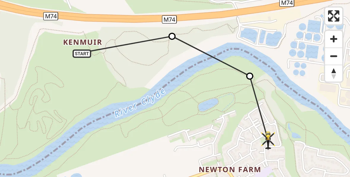 Flight route Police Helicopter Glasgow - Cambuslang, 28 September 2026, 19:52