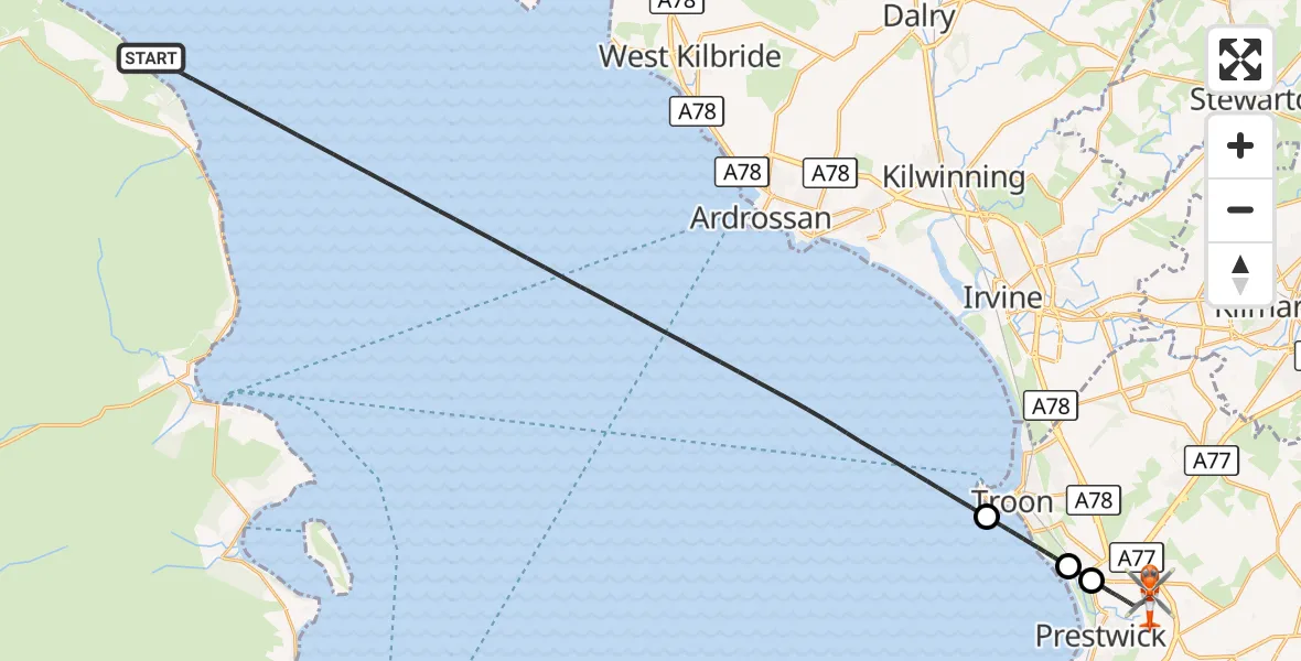 Flight route Coastguard Helicopter Inner Seas - Glasgow Prestwick Airport, 28 September 2026, 20:06