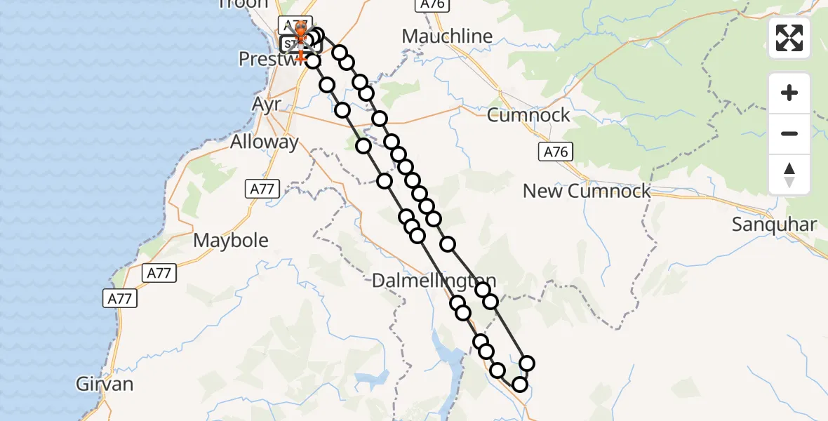 Flight route Coastguard Helicopter Glasgow Prestwick Airport - Glasgow Prestwick Airport, 28 September 2026, 20:47