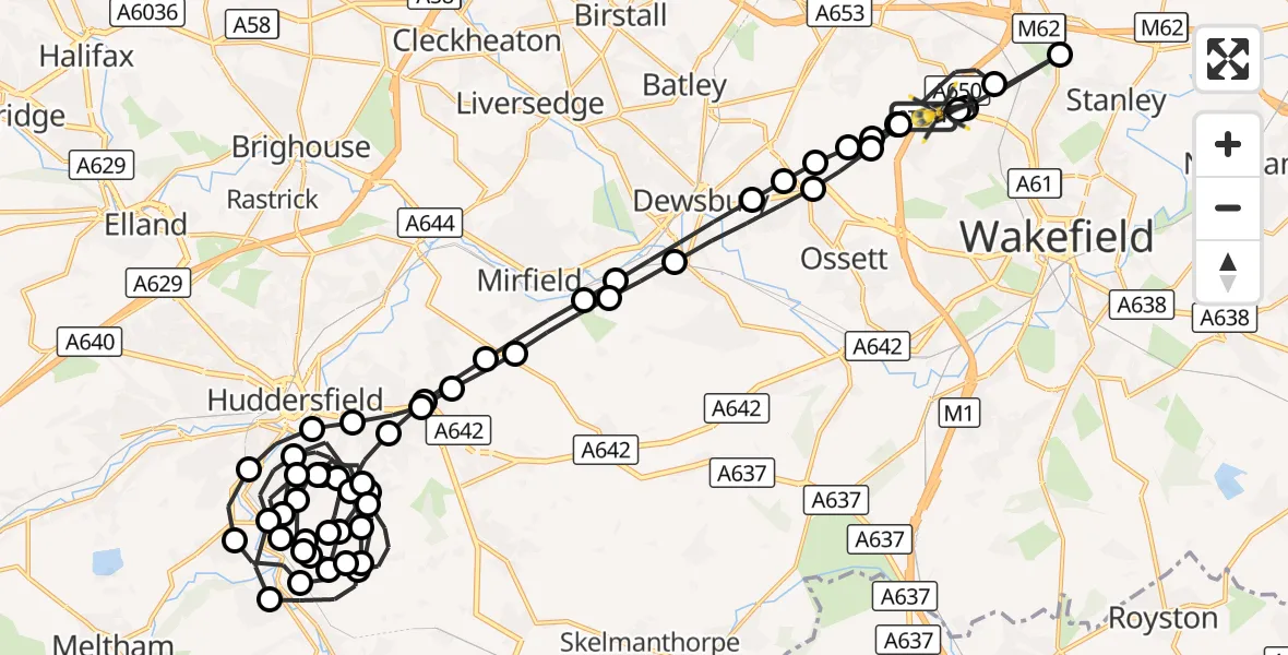 Flight route Police Helicopter East Ardsley - East Ardsley, 28 September 2026, 20:52