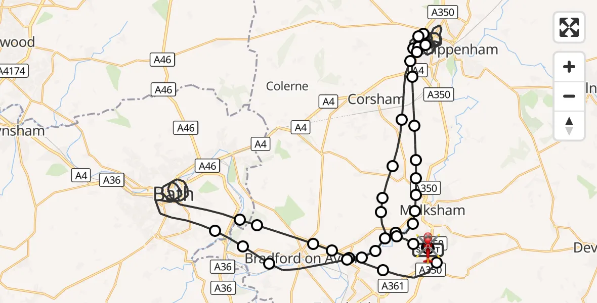 Flight route Air Ambulance Helicopter Wiltshire Air Ambulance - Wiltshire Air Ambulance, 28 September 2026, 21:21
