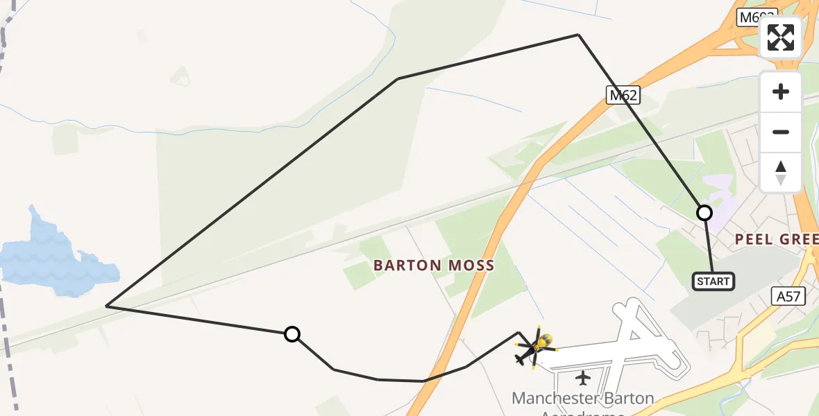 Flight route Police Helicopter Manchester Barton Aerodrome - Manchester Barton Aerodrome, 28 September 2026, 22:16