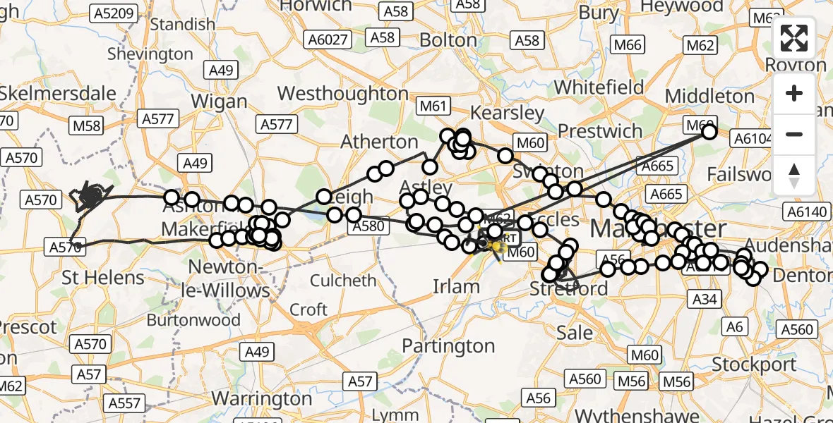 Flight route Police Helicopter Manchester Barton Aerodrome - Manchester Barton Aerodrome, 29 September 2026, 00:47
