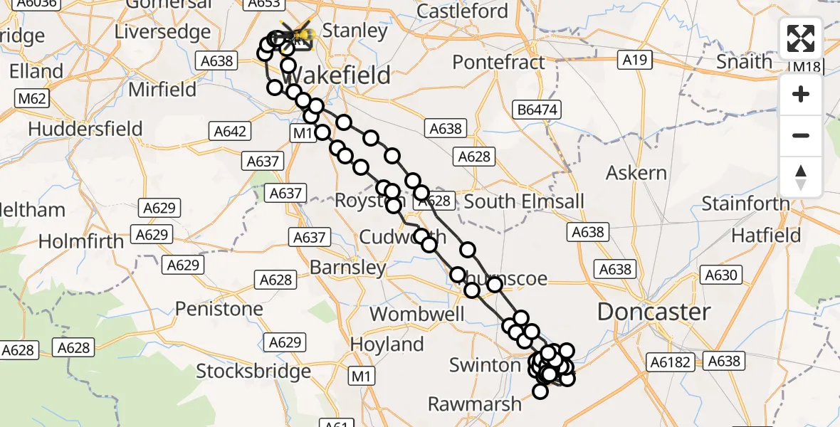 Flight route Police Helicopter East Ardsley - East Ardsley, 29 September 2026, 01:51
