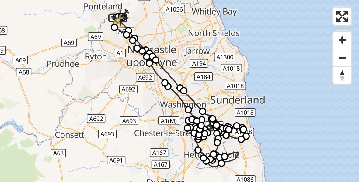 Flight route Police Helicopter Newcastle International Airport - Newcastle International Airport, 29 September 2026, 03:16