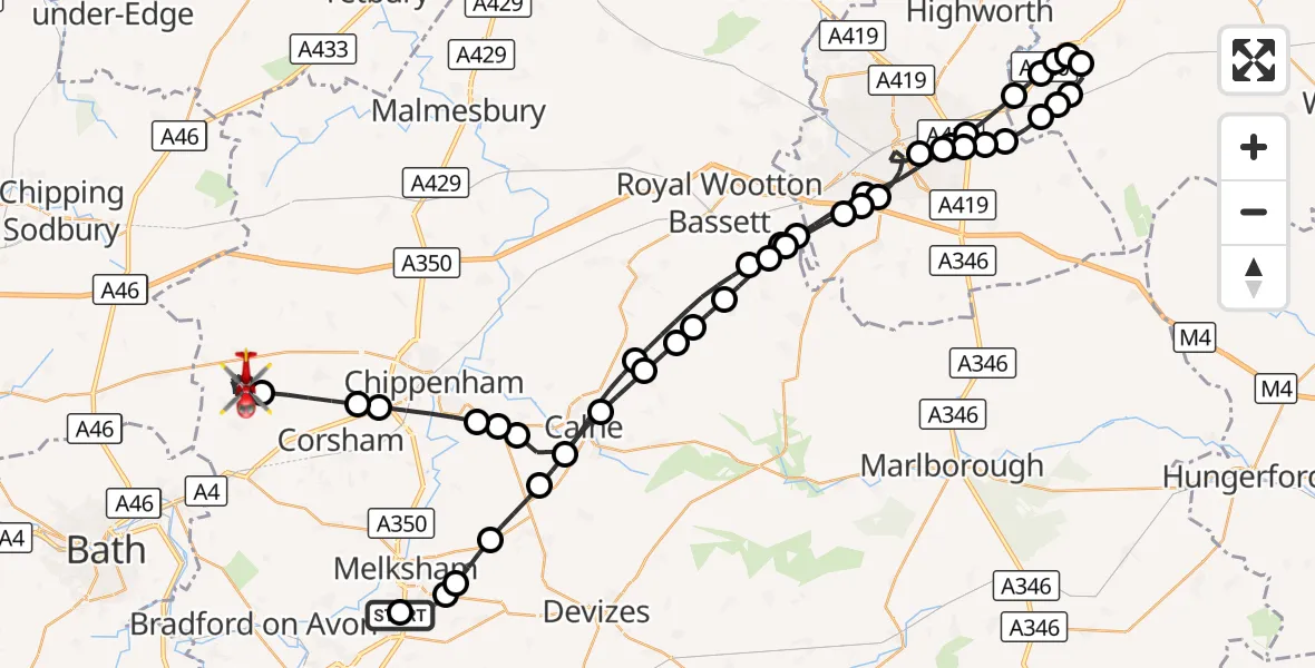 Flight route Air Ambulance Helicopter Wiltshire Air Ambulance - Colerne, 29 September 2026, 08:40