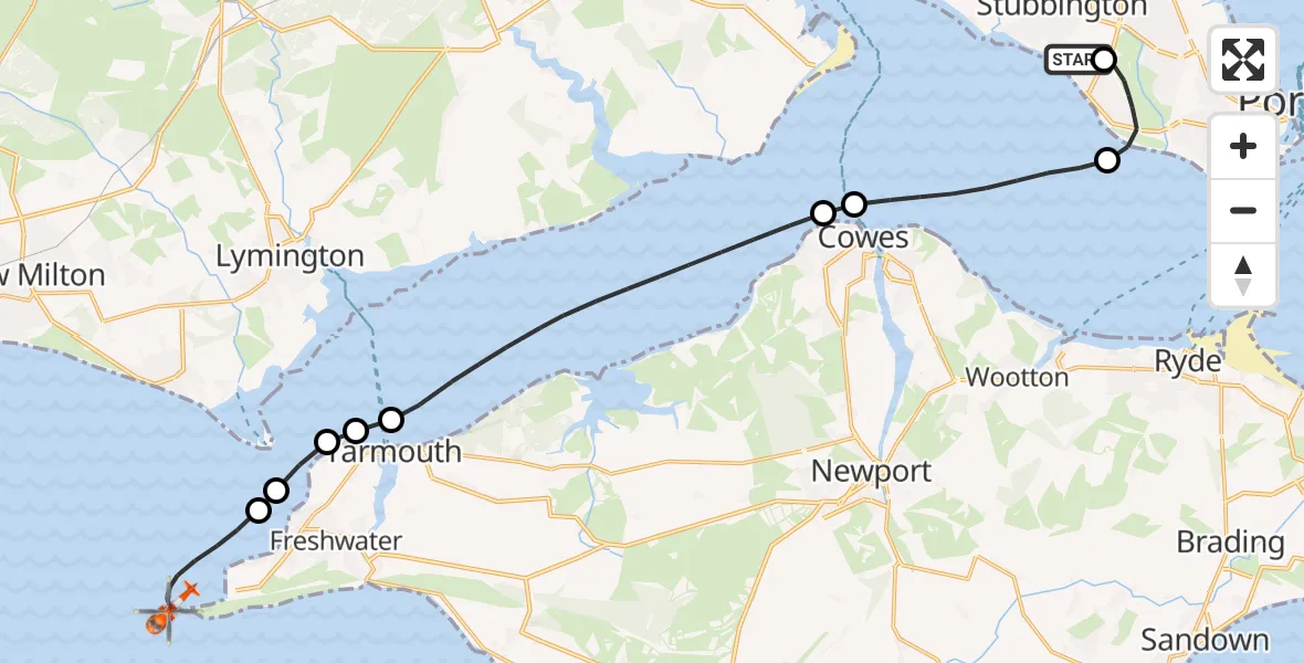 Flight route Coastguard Helicopter Solent Airport - English Channel, 29 September 2026, 09:27