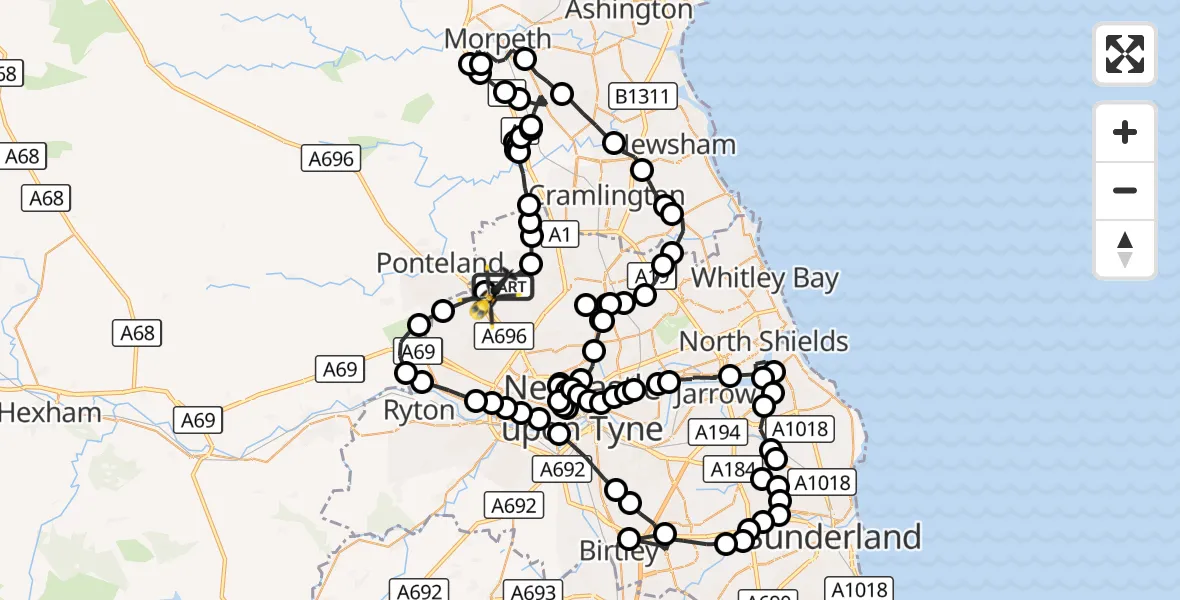Flight route Police Helicopter Newcastle International Airport - Newcastle International Airport, 29 September 2026, 09:42