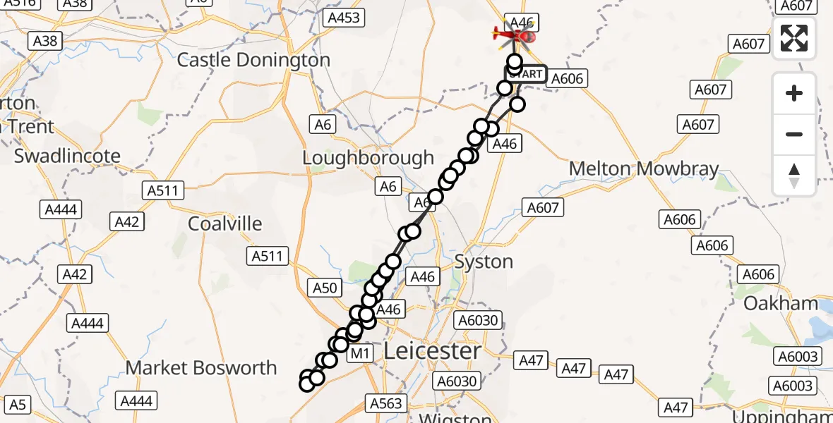 Flight route Air Ambulance Helicopter Rushcliffe - Widmerpool, 29 September 2026, 09:47