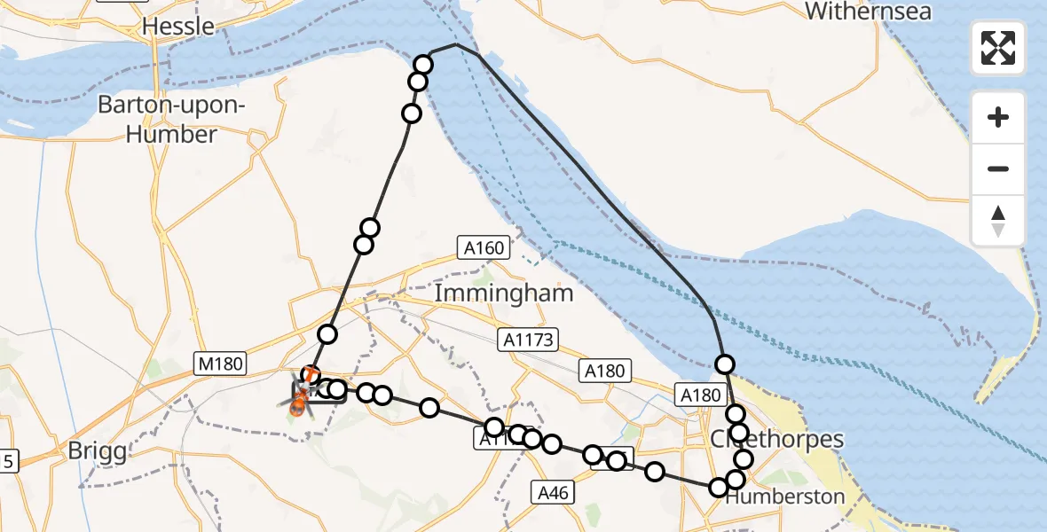 Flight route Coastguard Helicopter Humberside Airport - Humberside Airport, 29 September 2026, 10:13