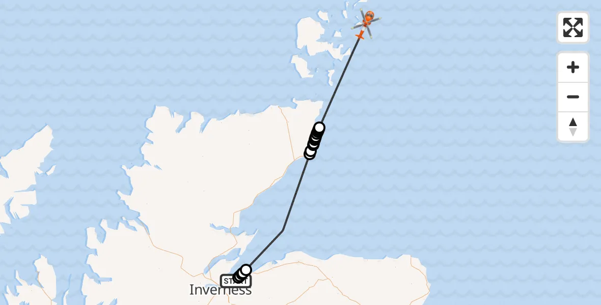 Flight route Coastguard Helicopter Inverness Airport - North Sea, 29 September 2026, 10:19