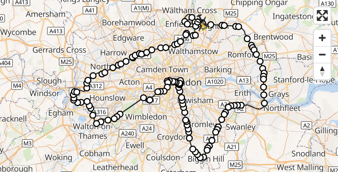 Flight route Police Helicopter Sewardstonebury - Sewardstonebury, 29 September 2026, 10:36