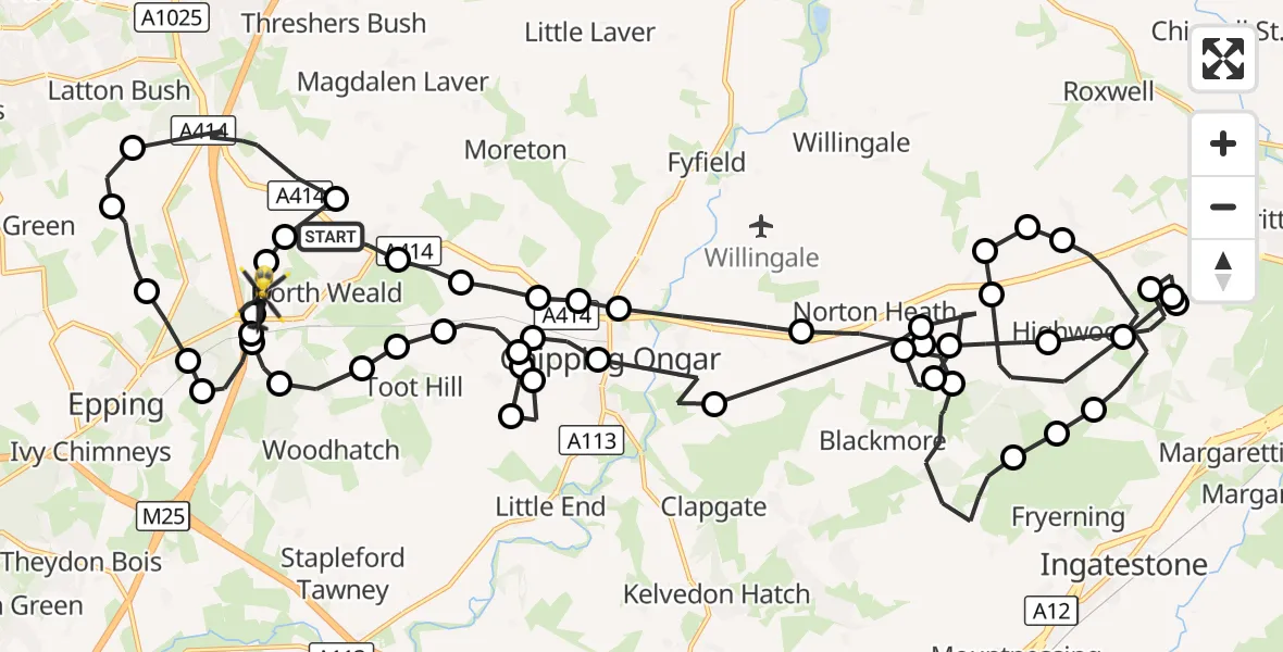 Flight route Police Helicopter North Weald Bassett - North Weald Airfield, 29 September 2026, 10:55