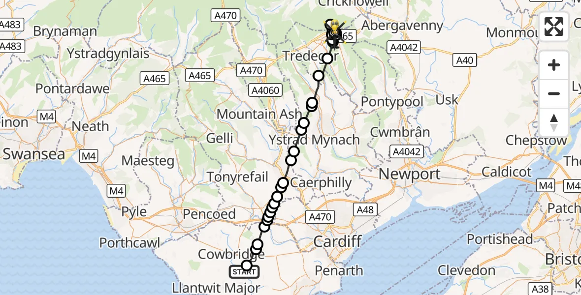 Flight route Police Helicopter Llanfair - Beaufort Hill, 29 September 2026, 11:16
